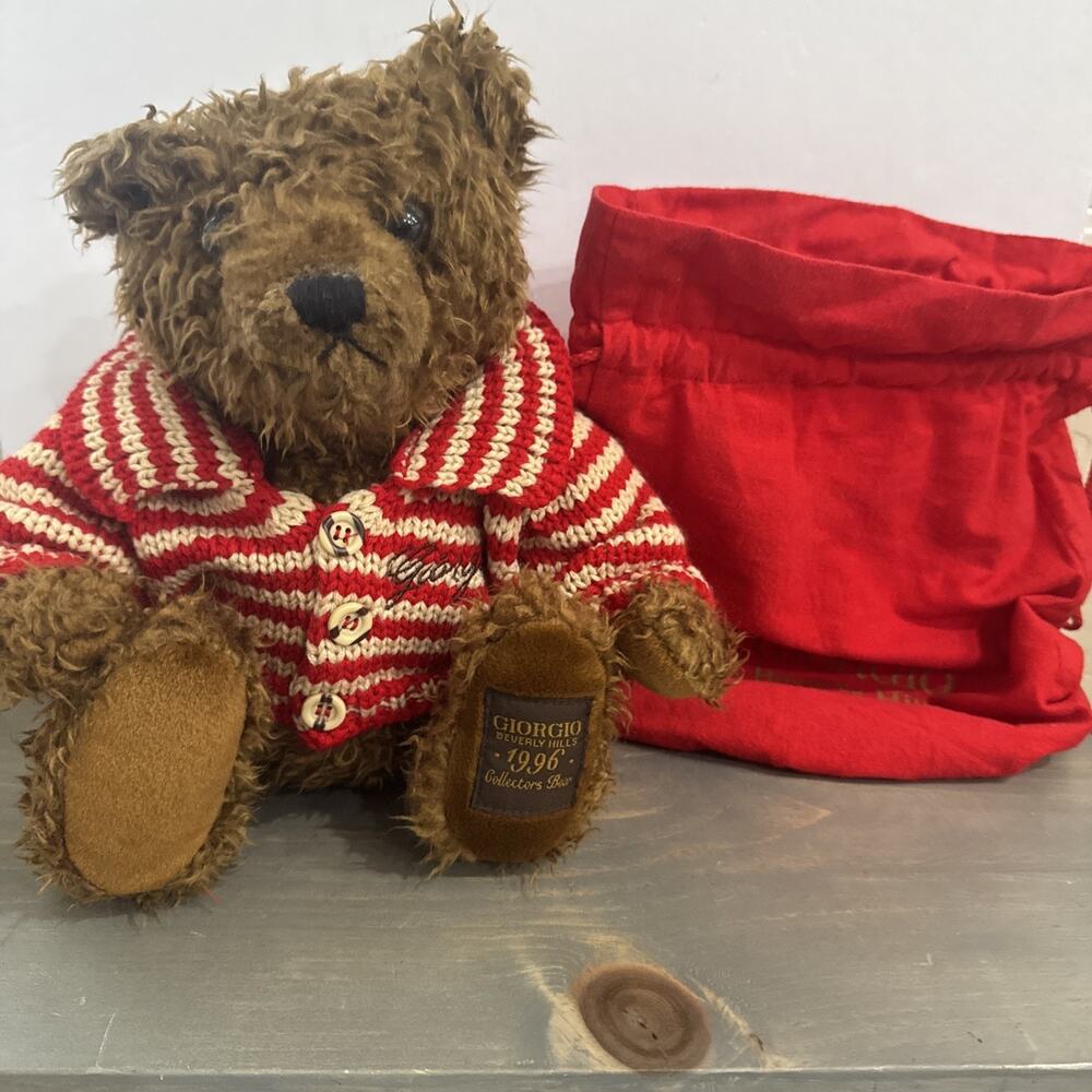 Giorgio Beverly Hills Collectors Bear, Vintage 1996 Brown With Red Sweater & Bag